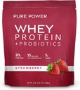 Dr Mercola Pure Power Whey Protein + Probiotiques - soutient la récupération musculaire et la santé digestive - Whey aux pâturages - MCT et fibre - Vanille - 31 oz (22 portions) - Fraise