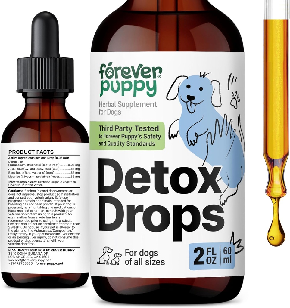Forever Puppy Detox Drops for Dogs - Dandelion Root & Dandelion Leaf Tincture for Liver and Kidney Support - Herbal Detox & Antioxidant Support Supplement for Dogs of All Breeds & Sizes - 2 fl oz