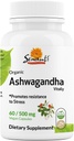 Sewanti Capsules d'Ashwagandha Biologique - Natural Stress Relief & Energy Boost - Supplément diététique Extrait de haute puissance 60 Capsules végétaliennes - 500mg