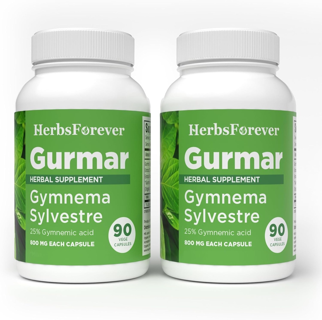 Herbsforever Gurmar Capsules – Gymnéma Sylvestre – Supplément à base de plantes – 90 capsules (paquet de 2)