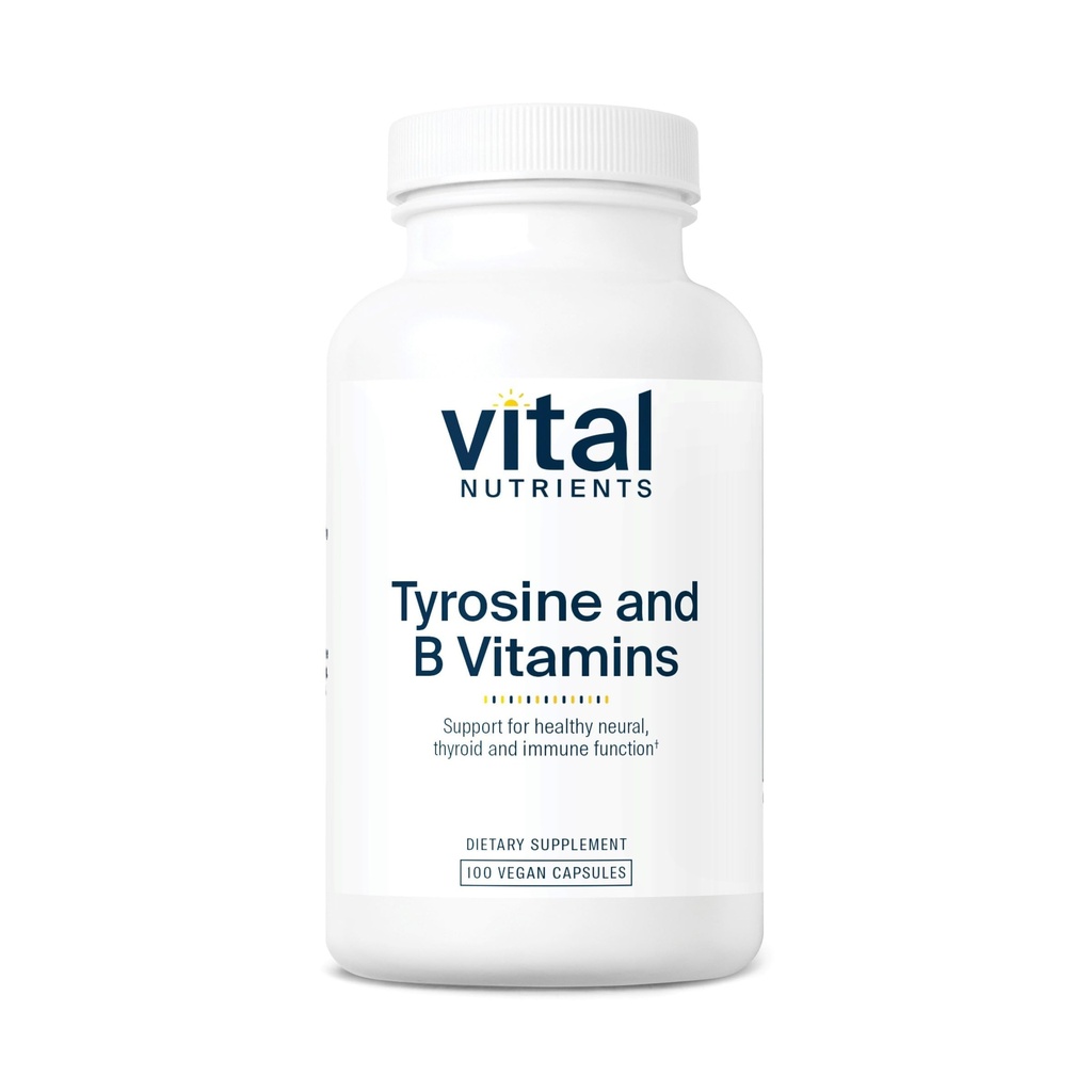 Nutriments vitaux Tyrosine et vitamines B (Tyroid, Immune et Nerve Support Formula) Complexe de soutien adrénal (Gluten, Laiterie, Sans soja) 100 capsules