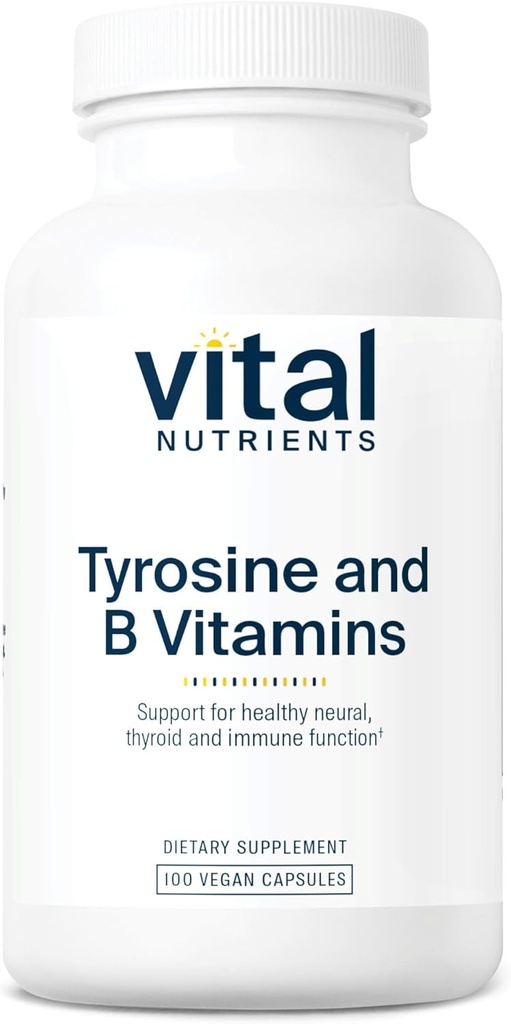 Nutriments vitaux Tyrosine et vitamines B (Tyroid, Immune et Nerve Support Formula) Complexe de soutien adrénal (Gluten, Laiterie, Sans soja) 100 capsules