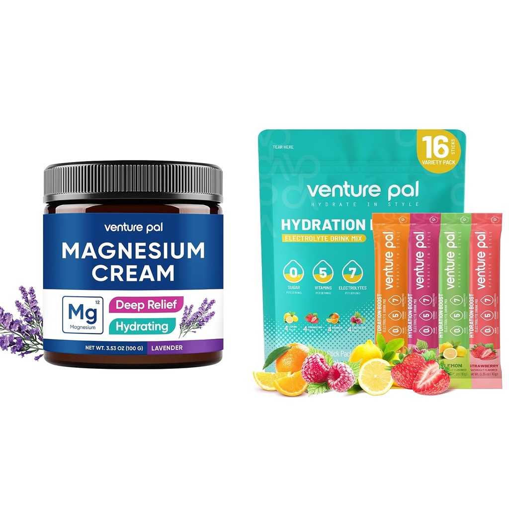 Venture Pal Moisturizing Magnesium Lotion & Sugar Free Electrolyte Powder Packets