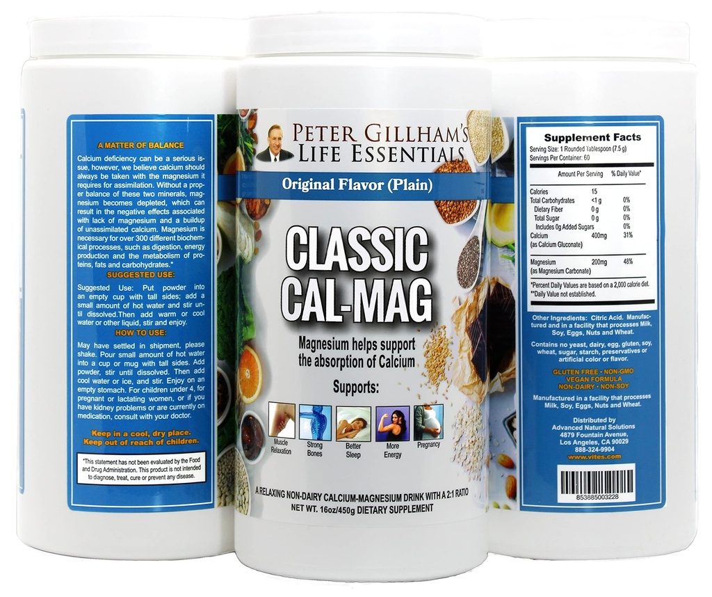 Cal-Mag de Peter Gillham, haute absorption 2:1 Poudre de citrate de calcium et de magnésium; soutient une réponse saine au stress, à la santé musculaire et osseuse, réduire les crampes, sans saveur 16 oz