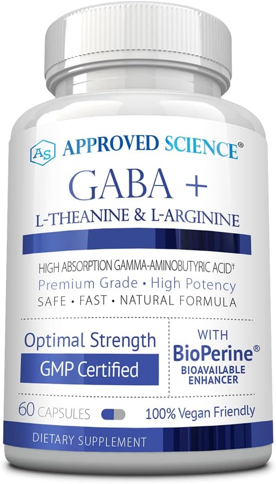 Science approuvée GABA+ - Promouvoir le calme, améliorer le sommeil, stimuler l'humeur - GABA, L-Theanine, L-Arginine, vitamine B6, BioPerine - Haute Absorption - 60 Capsules - Vegan