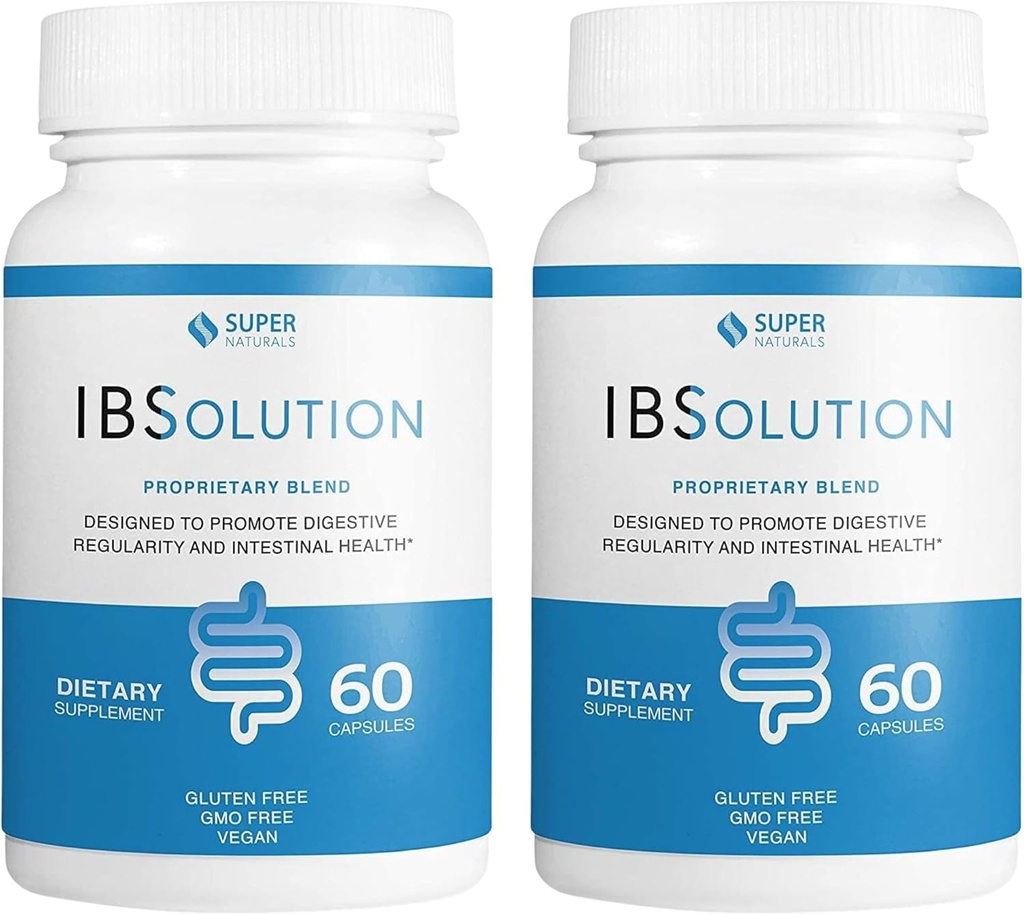IBSolution - Supplément de santé digestive, Gaz, Bloating, Diarrhée, Constipation Relief, Douleur abdominale, Avec Psyllium, Promouvoir la régularité, Soutient la santé Gut, Fabriqué aux États-Unis - 60 Capsules Vegan, 2-Pack