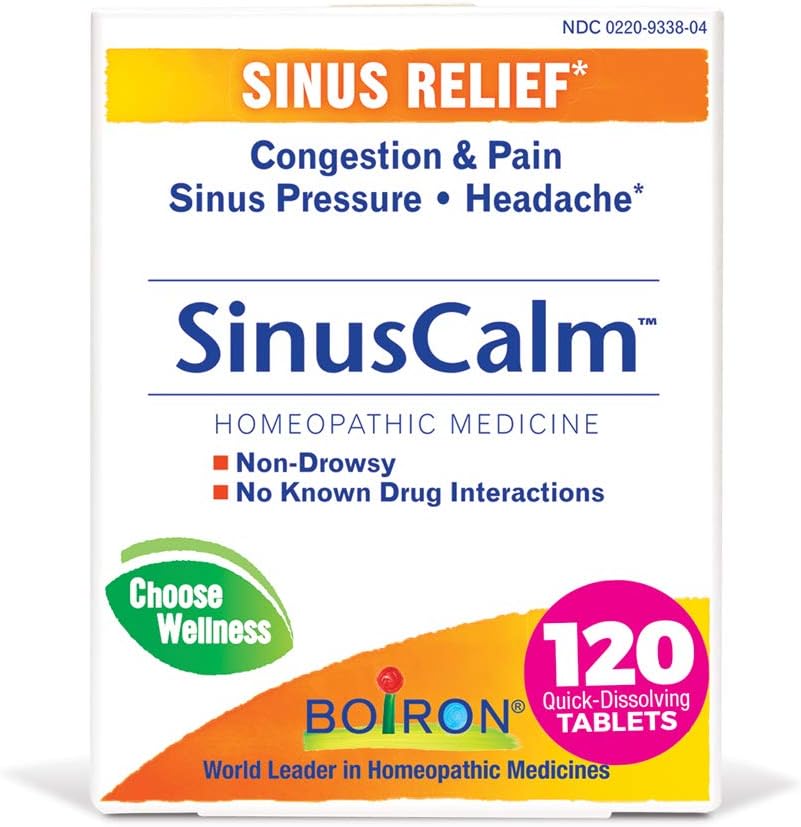 Comprimés Boiron SinusCalm pour soulager la douleur du sinus, nez de runny, congestion, pression du sinus, maux de tête - 120 Compte (paquet de 2)