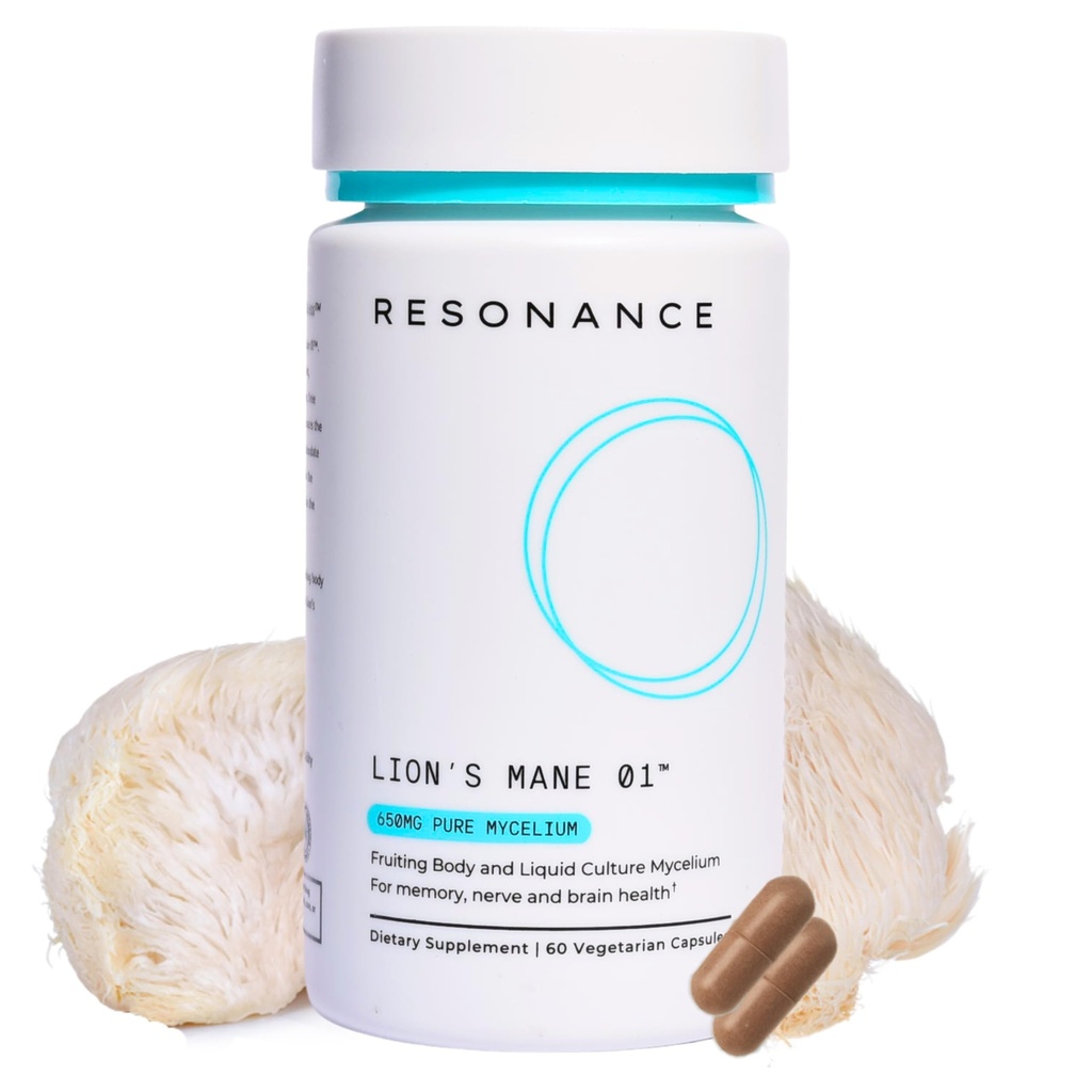 Mane 01TM - Supplément d'extrait de champignons de Lions premium bio - Corps fruitier et Mycélium pur - 60 capsules végétariennes