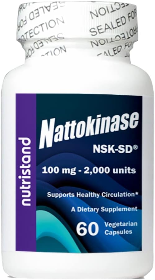 Nattokinase 2000 Unités 60 Caps. Superfood cardiovasculaire du Japon - Fabriqué aux États-Unis avec NSK japonais-SD Nattokinase. La marque Nattokinase originale et la plus étudiée. (1 bouteille de 60 gélules)