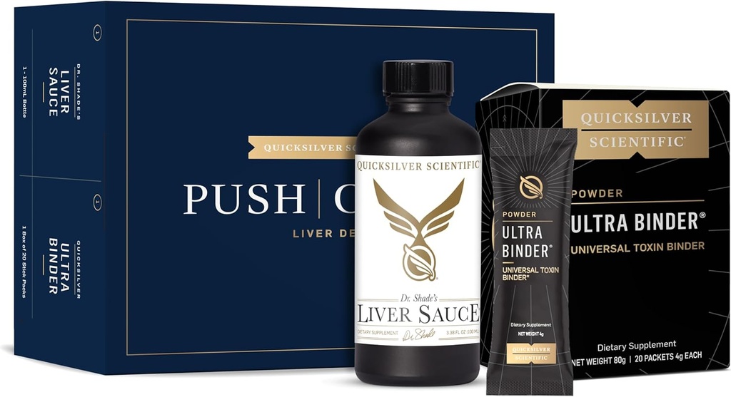 Quicksilver Scientific PushCatch Liver Detox Cleanse - Kit 2 Pièces avec Ultra Binder (Packets) et Sauce Foie (Liver Support Supplément avec extrait de chardon de lait) pour soutenir GI Detox & Texin Reliure