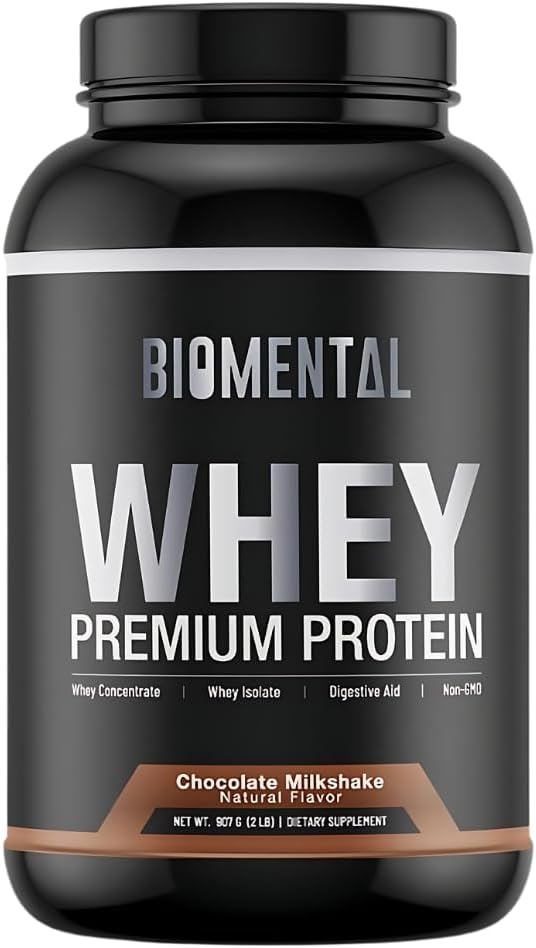 Biomental Chocolate Whey poudre de protéines - Riche saveur pour la croissance et la récupération musculaires - Supplément nutritionnel de fitness Premium - Zéro arômes artificiels et édulcorants - Supplément protéinique 2 livres
