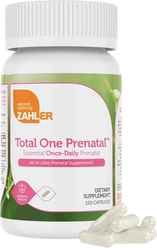Zahler - Vitamines prénatales totales pour les femmes (120 Nombre) Vitamines prénatales quotidiennes avec acide folique, fer, zinc et 19 autres vitamines et minéraux essentiels - Capsules de multivitamines prénatales Kosher