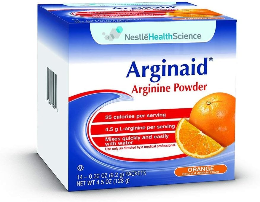 Nestle Arginaid Arginine Powder, Orange, 0.32 OZ Packets, 14 CT (Pack of 4)