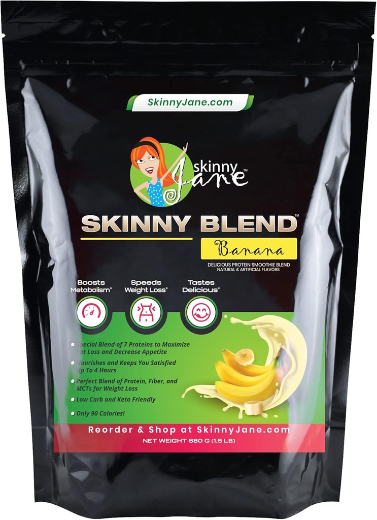 Skinny Blend - Meilleure dégustation de haute protéine Shake pour les femmes - faible teneur en glucides et kéto - Satisfy Hunger & Boost Energy - Delicious Smoothie Saveur - 30 Shakes - Banane