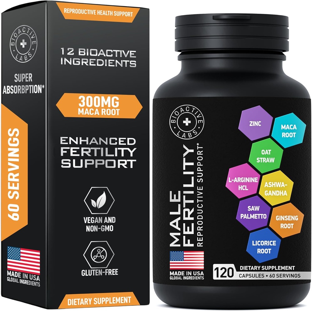 Suppléments de fertilité pour les hommes - Zinc, Maca, Ashwagandha, L-Arginine - Conception de la vitalité masculine pour lui - Aide à la grossesse de comte et de motilité - Supplément de soutien aux vitamines et à la fertilité masculine - 120 pilules