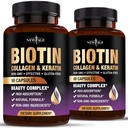 NOUVEAU AGE Biotine Collagène Kératine Acide Hyaluronique - Vitamines de croissance capillaire de 50 000 mcg pour les hommes et les femmes, les ongles, les cheveux, les vitamines de la peau et le blocage DHT avec vitamine E Acide folique Graine de citrouille MSM- 180 Compte