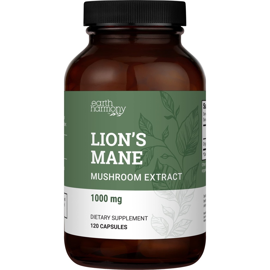 Supplément de la Mane de Lions organiques (1000mg), 2-Mois d'approvisionnement Lion's Mane Mushroom Supplément Extrait pour soutenir Focus, Mémoire (120 Capsules)