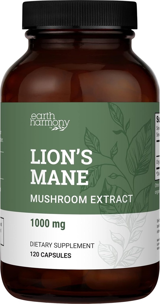Supplément de la Mane de Lions organiques (1000mg), 2-Mois d'approvisionnement Lion's Mane Mushroom Supplément Extrait pour soutenir Focus, Mémoire (120 Capsules)