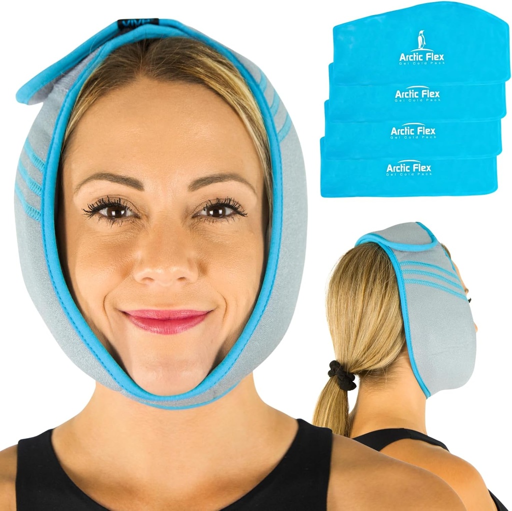Paquet de glace visage Vive pour TMJ soulagement de la douleur et maux de tête - Paquet de glace visage pour la chirurgie de la mâchoire, chirurgie orale et extractions de dents - Plaquette chauffante pour la tête et le menton - Thérapie chaude et froide
