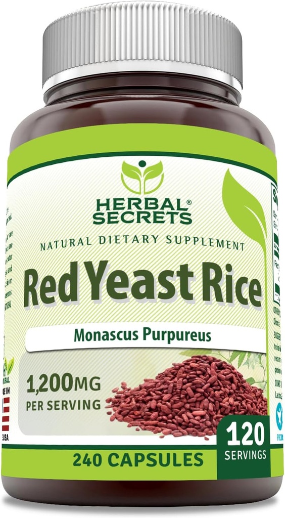 Herbal Secrets Red Yeast Rice 1200 Mg per Serving, 240 Veggie Capsules Supplement | Non-GMO | Gluten Free | Made in USA