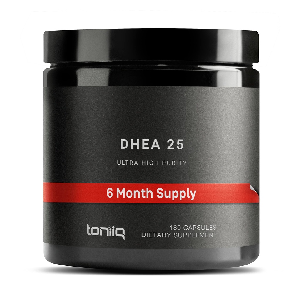Toniiq Ultra High Strength Supplément DHEA 25mg pour les hommes - 99%+ Supplément DHEA micronisé hautement purifié et biodisponible pour les femmes et les hommes - DHEA 25 mg - 180 capsules