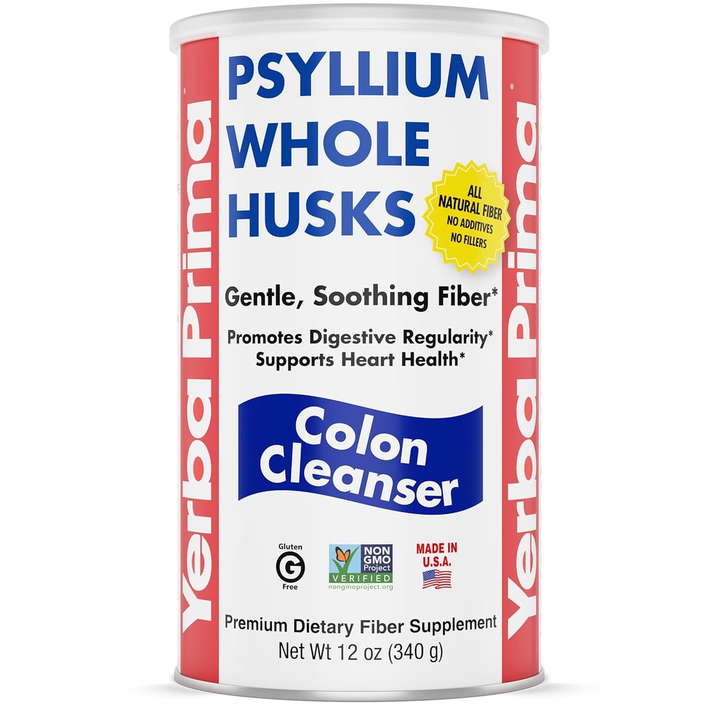 Yerba Prima Psyllium Husk, 12 once - Supplément de fibre de musc entier, végétalien, sans sucre ni édulcorants artificiels, non OGM, sans gluten