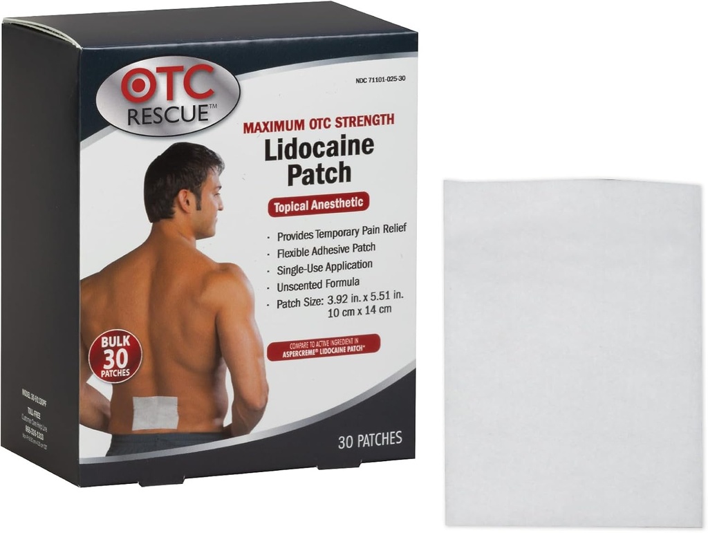 4% Lidocaine Pain Relief Patch | Maximum OTC Strength | 30-Count | 3.93” x 5.51” | Soothes Minor Aches and Pains | Odor Free | Topical Anesthetic | Easy to Apply Flexible Adhesive