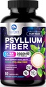 Supplément de fibre de mousse de Psyllium 1500mg - Prébiotique végétalien, fibre soluble pour la santé quotidienne digestive et le soutien de la régularité, bouchons de poudre de Psyllium naturel, sans sucre, sans OGM et sans gluten - 60 capsules