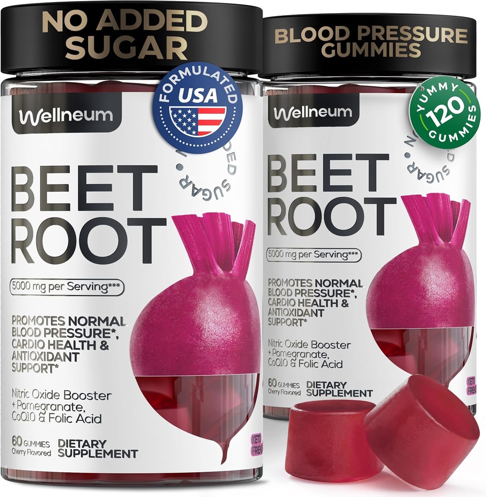Cherry Flavored Beet Root Chews Enhanced - Gummies (60) for Nitric Oxide Boost - Superfood Supplement with Nitrates - Maintains Healthy Blood Pressure Levels