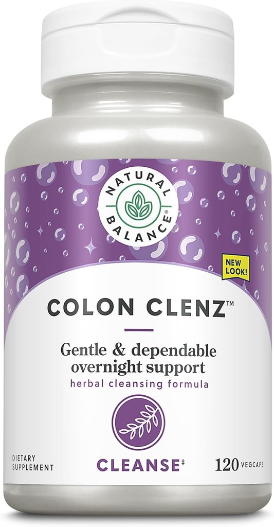 Colon Clenz, équilibre naturel, nettoyage du colon à base de plantes, nettoyage du détox et supplément pour la santé digestive - Formule de nuit douce et dépendante - Garantie de 60 jours (120 portions, 120 VegCaps)