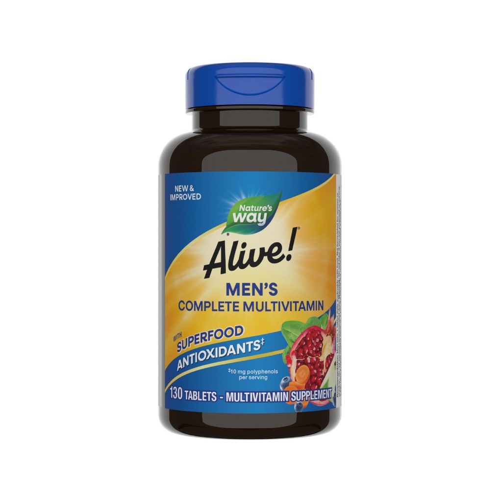 La nature est vivante ! Multivitamine quotidienne complète pour hommes, soutient le métabolisme énergétique et la fonction musculaire*, avec des vitamines B, sans gluten, 130 comprimés (paquetage mai vary)