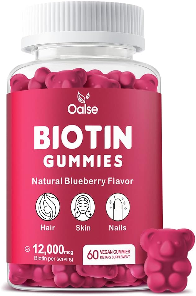Gommies de biotine, supplément de biotine avec la chlorophylle, huile de graines noires, multivitamines et Zinc support peau de cheveux et ongles santé pour les femmes et les hommes [60 comte (paquet de 1)]