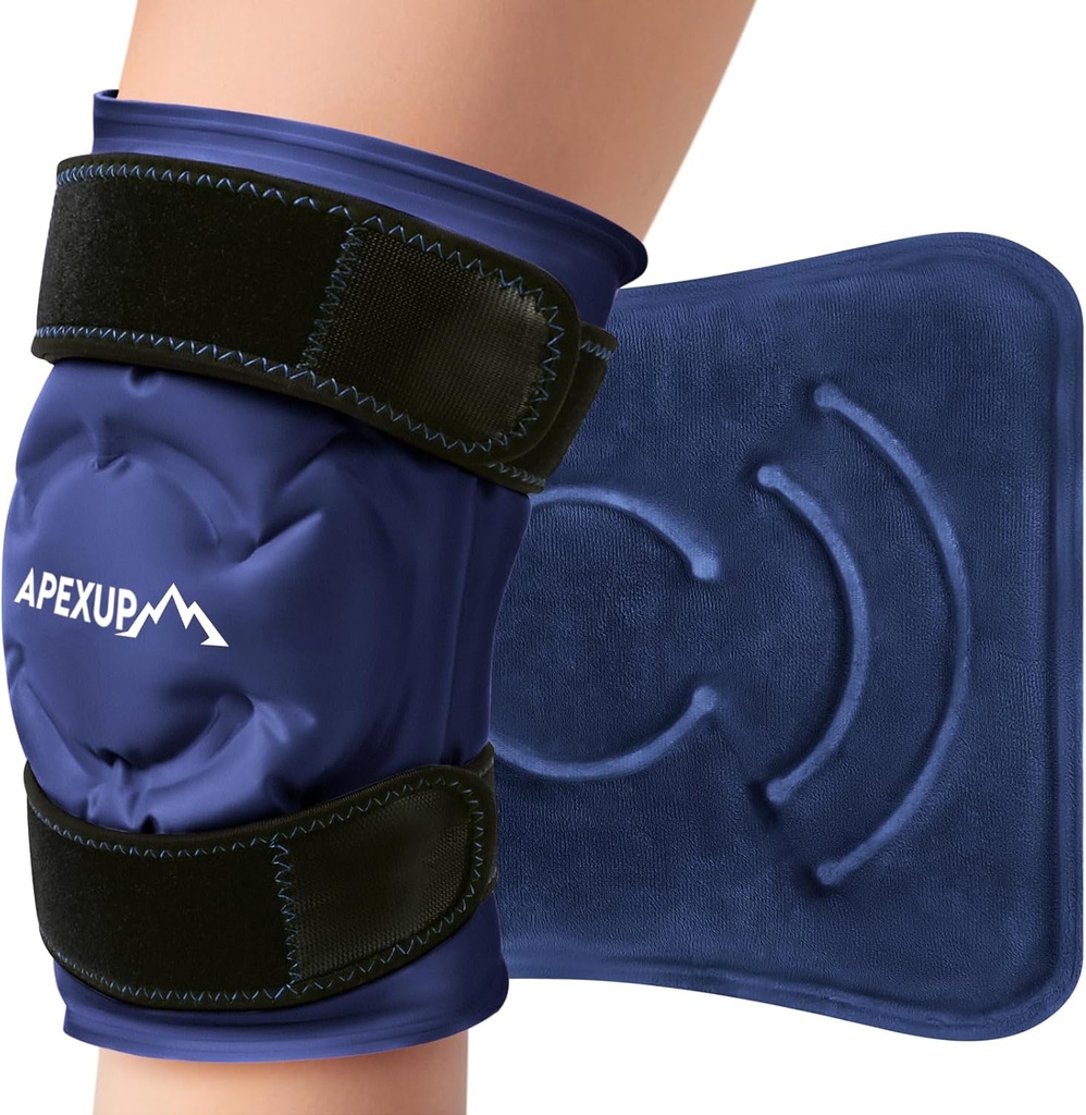 APEXUP Ice Pack pour soulager la douleur au genou, grand enroulement réutilisable après chirurgie, gel froid souple pour blessures, soulagement de la douleur pour le dos, l'épaule, l'ormeau, la cheville et la jambe (Navy Blue, L, 1PK)
