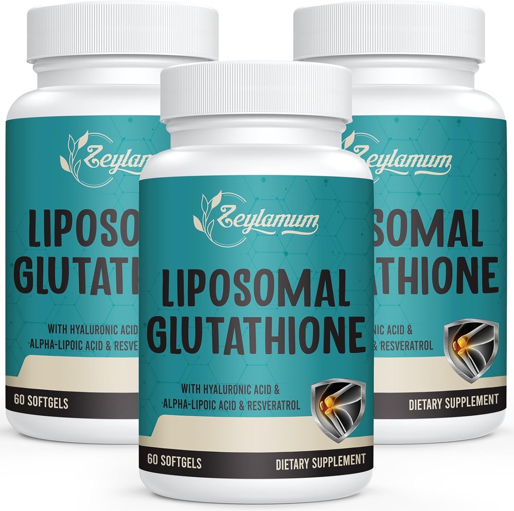 2400 MG Glutathion liposomique Softgels, Absorption maximale, forme active L-Glutathion réduit (GSH), avec acide hyaluronique, resvératrol, maîtres antioxydants pour la désintoxication, cerveau, système immunitaire, 180 Softgels