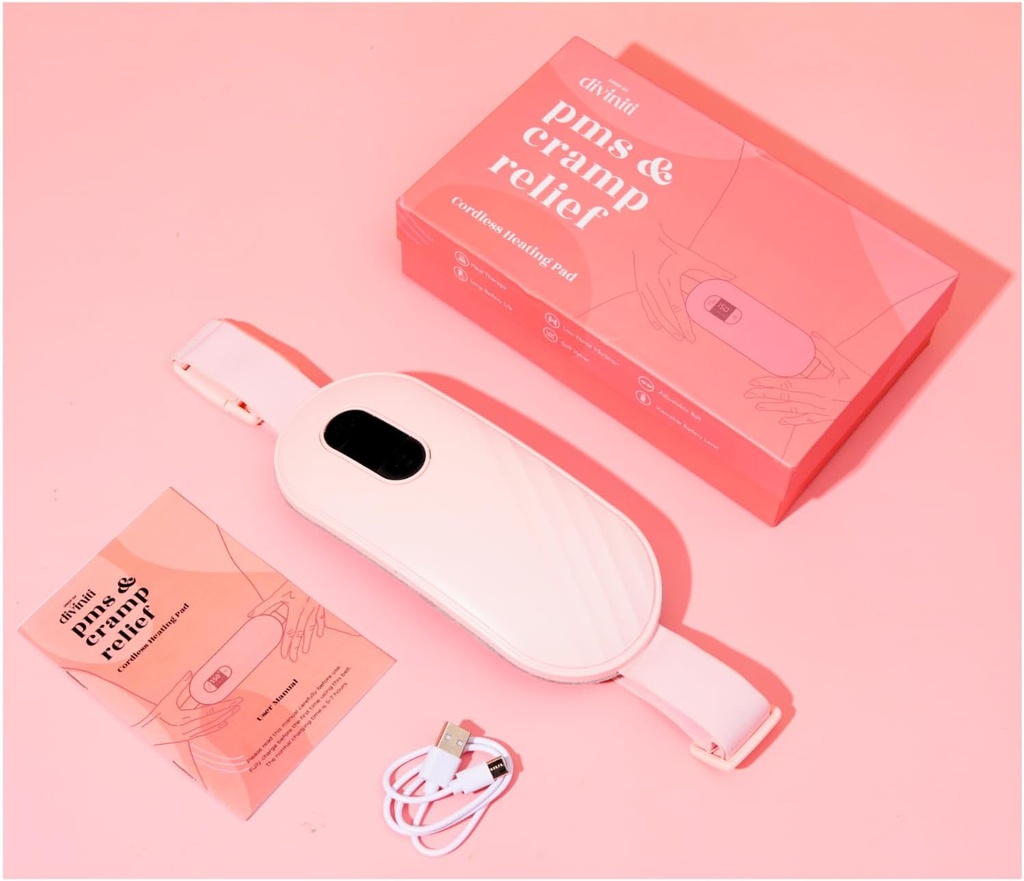 Pad de chauffage portable pour les crampes d'époque - Crampes d'époque Relief Pad de chauffage menstruel Vibration Pad de chauffage pour la douleur, batterie rechargeable, sans fil - Pad de chauffage sans fil avec masseur Cadeaux fille