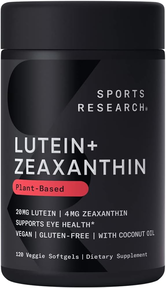 Sports Research® Capsules de lutéine et de zéaxanthine - Supplément de soutien pour la santé oculaire fabriqué avec Lute-Gen® et huile de coco biologique - Vegan Friendly & Non-GMO Vérifié - 120 Softgels Veggie