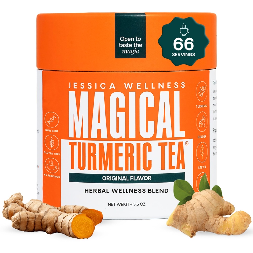 JESSICA WELLNESS Thé curcuma magique avec gingembre, poivre noir et Stevia.