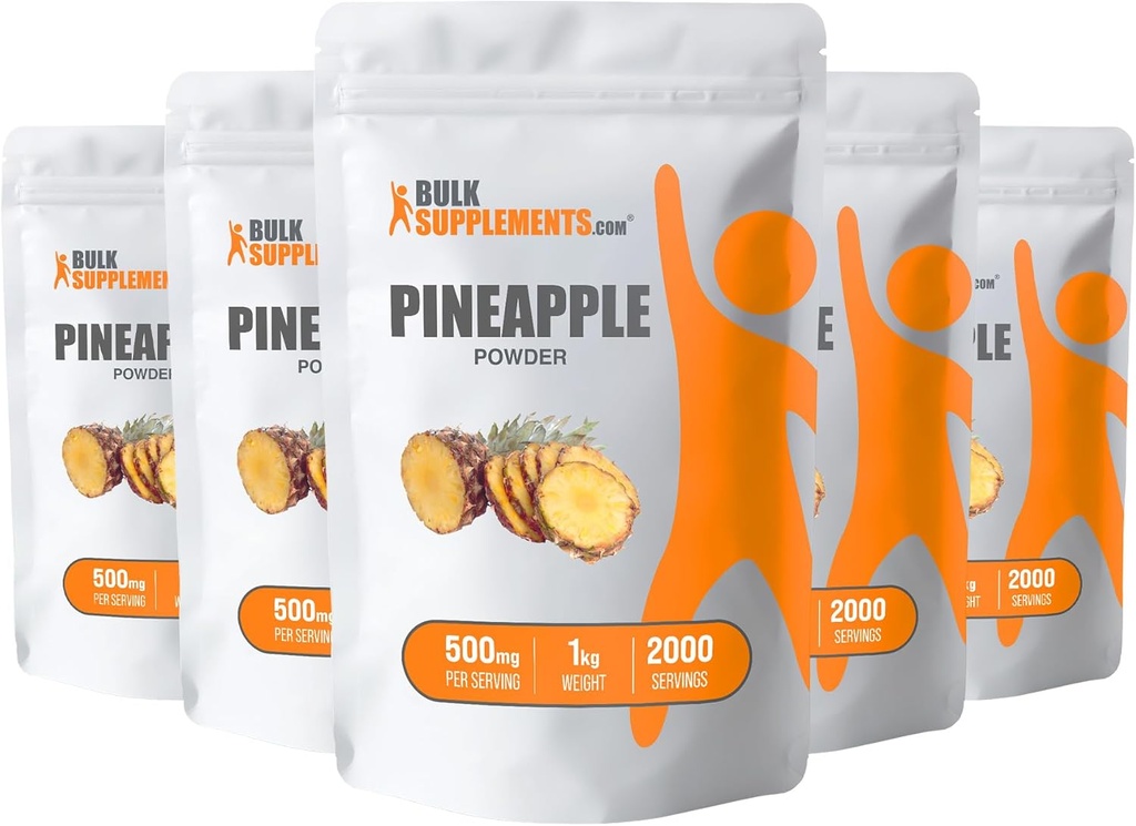 BulkSupplements.com Poudre d'ananas - Poudre de fruits d'ananas, pour aromatisation et smoothies - Sans sucre et sans gluten, 500mg par portion, 5g (11 lbs) (paquet de 5)
