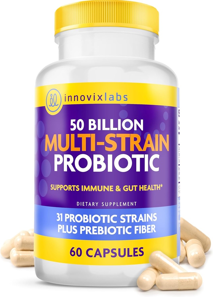 InnovixLabs Multi Strain Probiotics for Women & Men - Probiotic Supplement - 50 Billion CFU - Gut Health, Immune Support, Digestion, Lactobacillus Acidophilus, Prebiotics and Probiotics, 60 Capsules