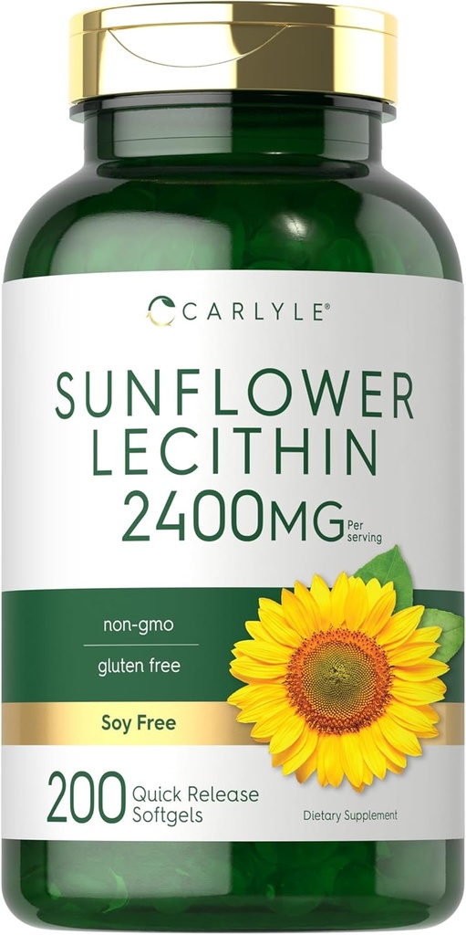 Carlyle Sunflower Lécithine Softgel Capsules de 2400mg de 200 Nombre Riche en Phosphatidyl Choline.