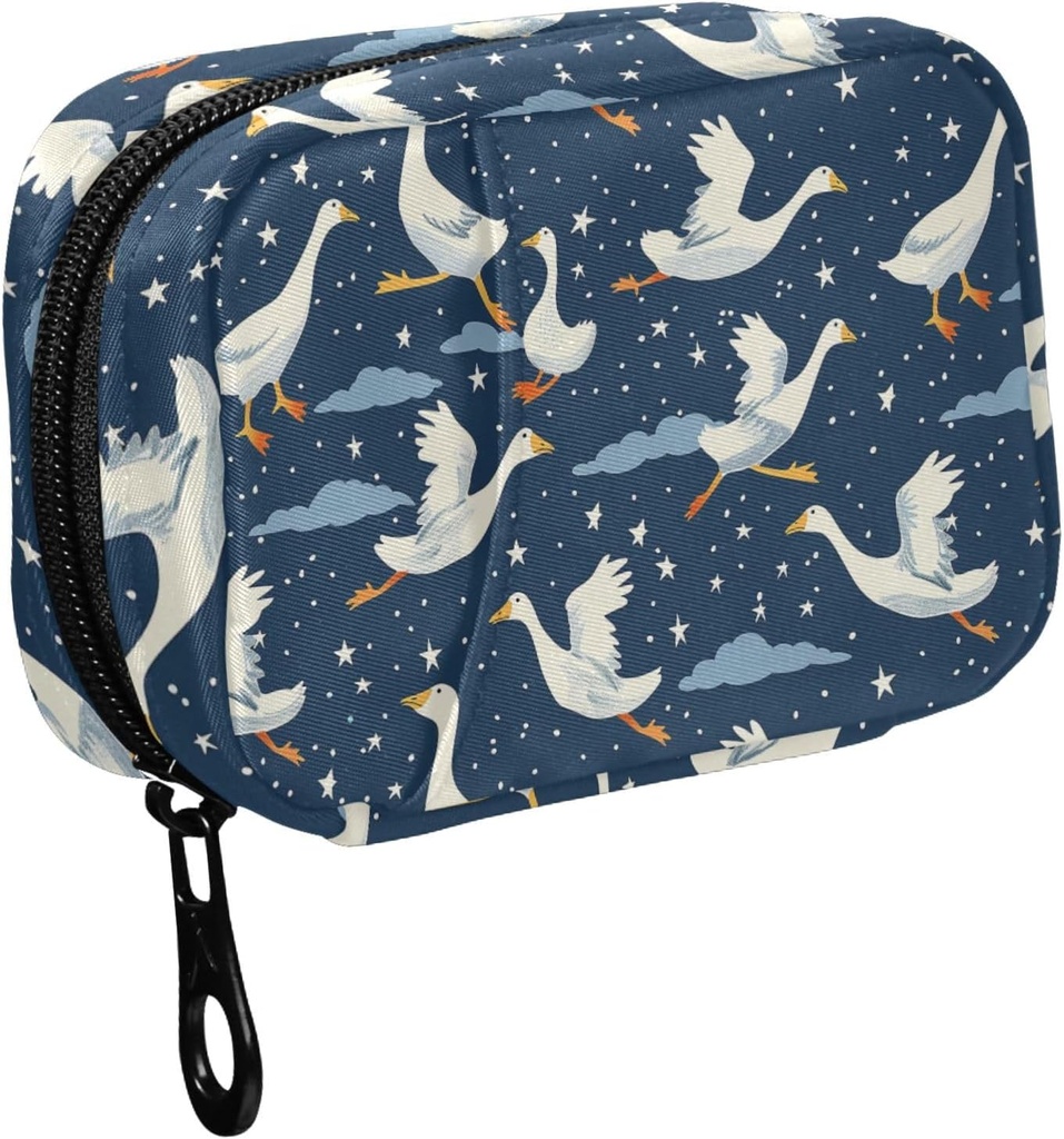 Fustylead Oies drôles volant dans Nightsky et les étoiles Voyage Pill Organizer Bag avec zipper petite boîte à pilules 7 jours cas de pilule pour l'entreposage de la purse supplément hebdomadaire de vitamine médecine
