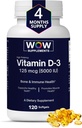 WOW Suppléments Vitamine D3 5000 UI Softgels, 125 mcg - Vitamine D3 5000IU Supplément pour os forts et soutien immunitaire - Vitamine D 5000 UI sans gluten - VIT D3 5000 UI Softgels - 120 Compte