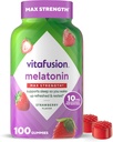 Vitafusion Max Strength 10 mg Mélatonine Gommies, Aromatisés aux fraises, Supplément de vitamine Gommy à la mélatonine adulte, 100 Compte, 50 jours