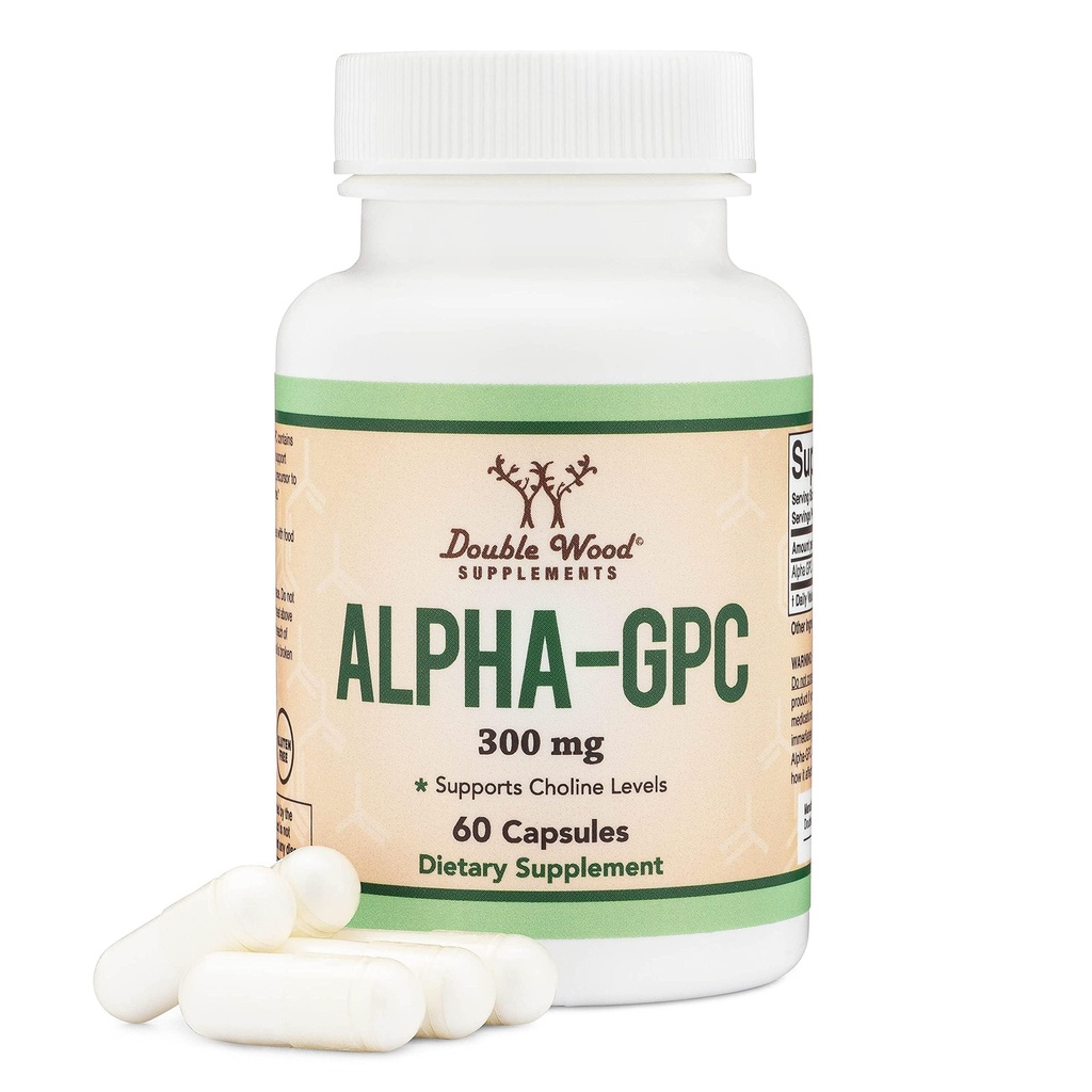 Alpha GPC Choline Cerveau Supplément pour l'acétylcholine (60 comtes, 600 mg de portions) Formule de mémoire avancée, Focus et soutien du cerveau, Focus Supplément (Fabriqué aux États-Unis) par Double Wood