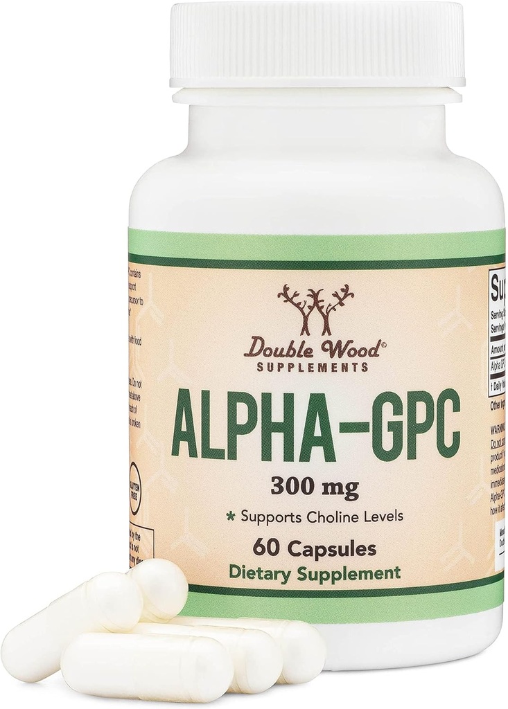 Alpha GPC Choline Cerveau Supplément pour l'acétylcholine (60 comtes, 600 mg de portions) Formule de mémoire avancée, Focus et soutien du cerveau, Focus Supplément (Fabriqué aux États-Unis) par Double Wood