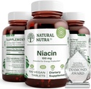 Supplément Nutra Niacin naturel pour l'énergie, aider à maintenir les graisses du corps, améliorer la digestion, favorise la santé de la peau, stimuler l'énergie et la fonction cérébrale, non-OGM, sans gluten, 100 mg, 100 comprimés (paquet de 2)