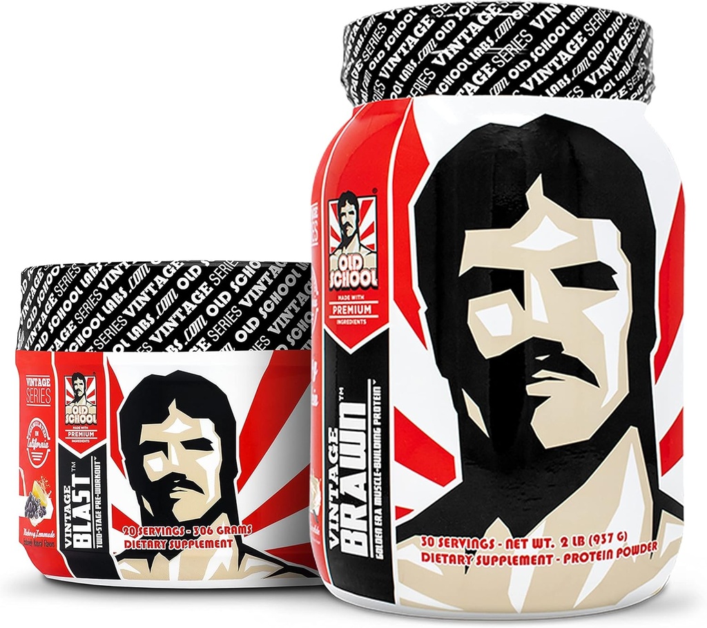 Old School Labs Vintage Blast (préentraînement) + Vintage Brawn (protéine de construction musculaire)