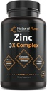 Complexe de supplément de zinc avec du cuivre et de la vitamine C - Débit naturel de la carnosine de zinc 3X, du chélate de bisglycinate et de l'orotate, du cuivre de zinc chélaté, facile sur l'estomac, la peau et le support immunitaire, 120 capsules
