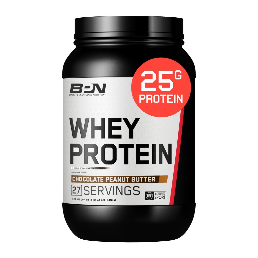BARE PERFORMANCE NUTRIITION, BPN Whey Protein + Casein Protein Powder Blend, Chocolate Peanut Butter, 25g de protéines par portion soutient la récupération musculaire maigre, 27 portions, tiers testé