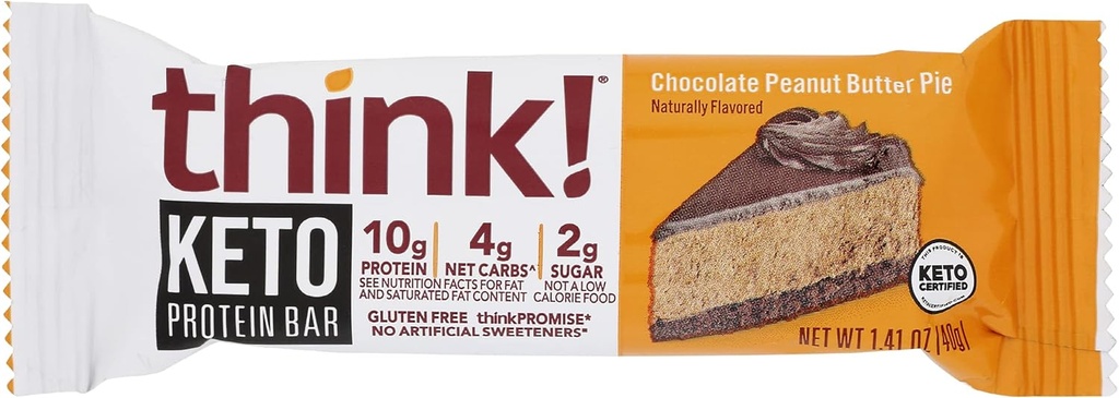 Réfléchis ! Barres protéinées, collations riches en protéines, sans gluten, sans sucre Barre d'énergie avec Isolate de protéines de lactosérum, tarte au beurre d'arachide au chocolat, barres de nutrition sans édulcorants artificiels, Keto, 1,41 Oz (paquet de 10)